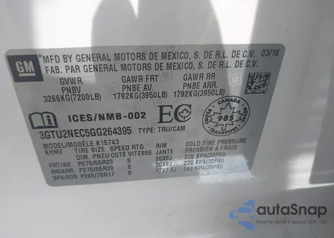 2016 GMC Sierra 1500 Slt из США, поврежденный, VIN 3GTU2NEC5GG264395